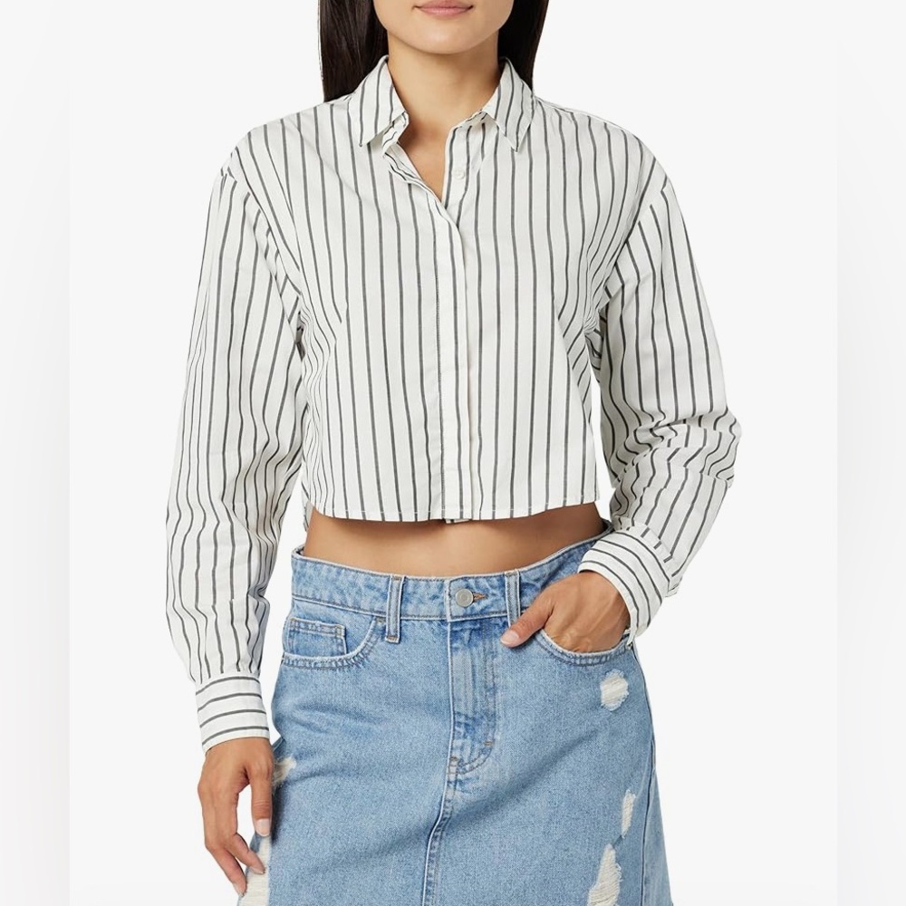 NWT The Drop Isadora Striped Cropped Button-Up Shirt 2X